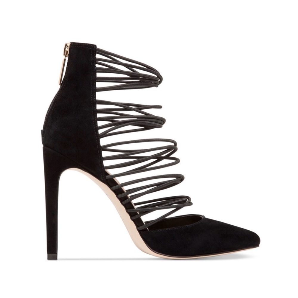 BCBG Generation Strappy Heels • Black Suede